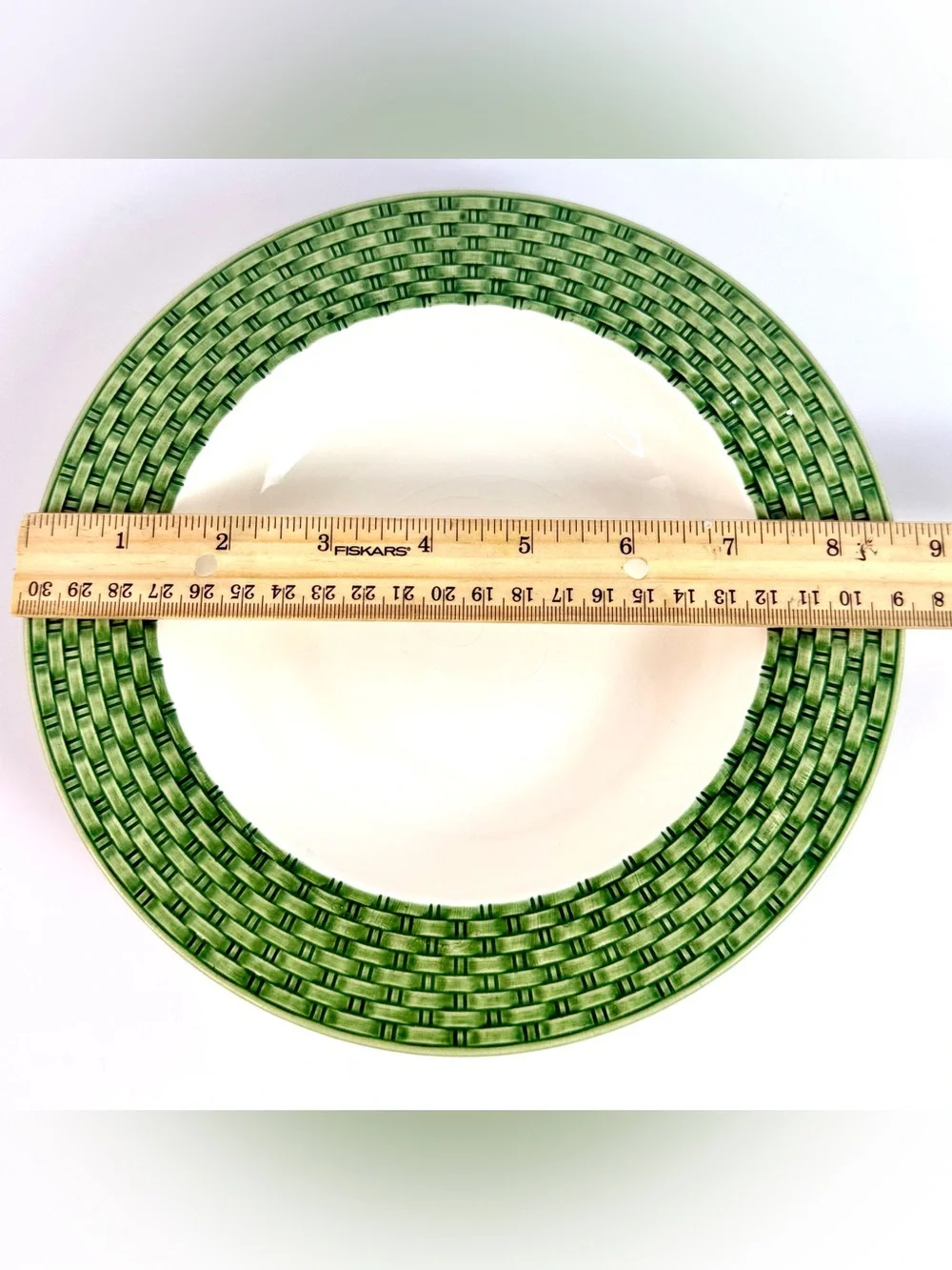 Vintage Pier 1 Basket Weave Green/white Soup Bowls Set Of 2 Made In Italy